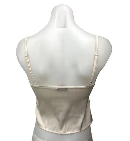 Edikted White Pink Lace Silk Satin Cami Camisole Spaghetti Strap Crop Tank Top S