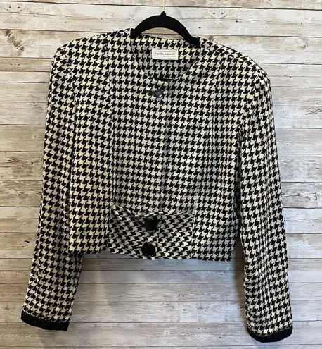 Vintage Daniel Barrett Womens 10 Blazer Black & White Houndstooth Short Jacket