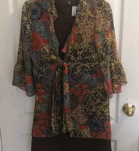 Matilda Jane Stylish Set of Brown Midi Dress and Floral Cardigan