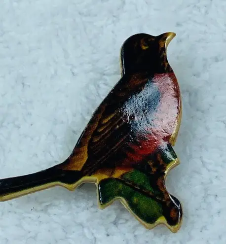Vintage Die Cut Bird Jewelry Pin Brooch Marked Louise Handwritten Fall Colors