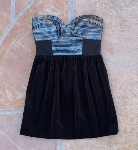 Tibi Strapless Lamé Velvet Skirt Mini Dress