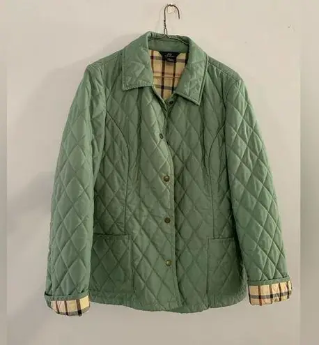 Brooks Brothers 346 Quilted Jacket Button Up Plaid Lined Green Size 8 Size S M