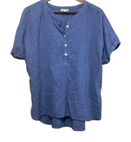 Wonderly Blue Cotton Blend Button Henley Top