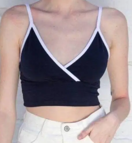 Brandy Melville NWT  john galt Amara Wrap Crop contrast Tank top Navy White os