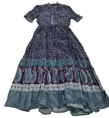 Eshakti Dress Womens 2 Purple Blue Paisley Boho Maxi Indian Rayon Cotton Pockets