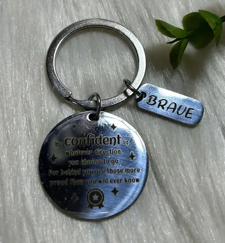 Inspirational confident brave Silver tone coin Keychain