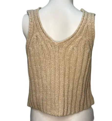 Boho Beige Knitted Cropped Tank Sweater Vest Size M