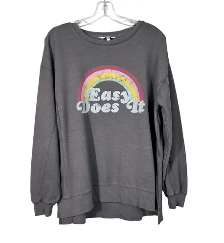 Wildfox Easy Does It Rainbow Graphic Oversized Vented Side Fleece Sweatshirt L