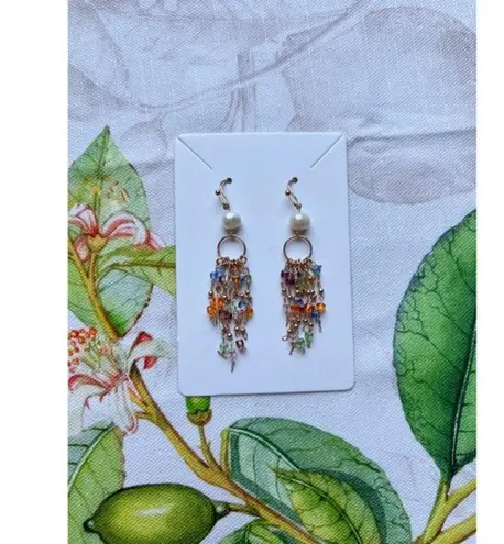 Boho Tassel Earrings, Colorful Bohemian Mini Hoop Waterfall Pearl Fun Earrings Gold