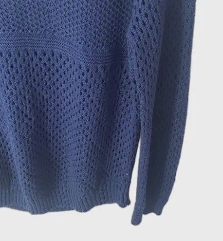 prAna Kokimo Open Knit Mesh Crewneck Sweater Women's XS Navy Blue Beachy Y2K