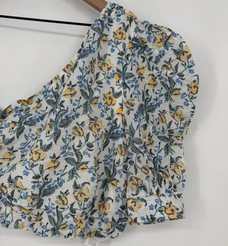 En Saison Floral Blouse Crop Top One Shoulder Yellow Blue White Womens Size M Size M