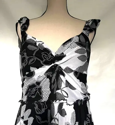 SIGNATURE BY SANGRIA Midi Floral Print Dress Sz 10 Milkmaid Y2K Ruffle Retro Black Size L