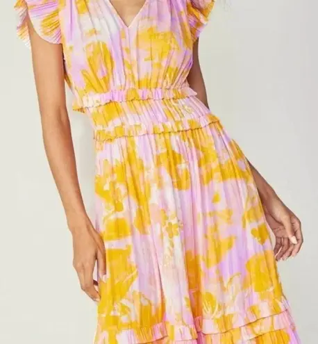 Current Air ππ Ruffle Sleeve V-Neck Elastic Waist Dress Floral Print Large NWT