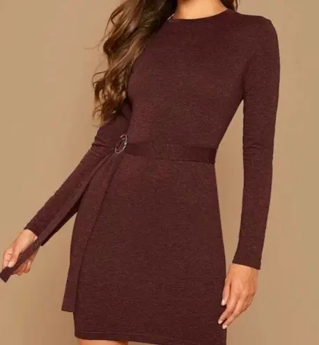 Maroon Ring Belted knit Bodycon Dress Red Size M