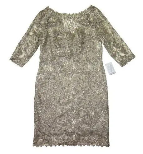 Tadashi Shoji NWT Corded Embroidery Tulle Sheath in Smoke Pearl Dress 14Q
