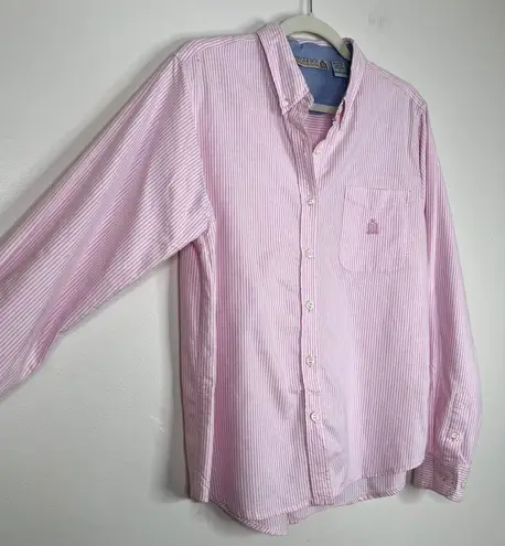 Bugle Boy Vintage Women's Pink & White Striped Button Down Preppy Academia Shirt