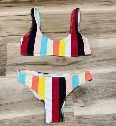 Amazon NEW  Two Piece Swimsuit Rainbow Striped Bandeau Padded Women’s Medium