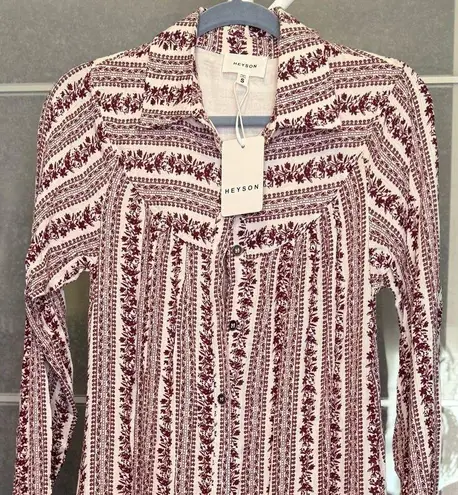 Heyson Burgundy and White Patterned Long Sleeve Dress Red