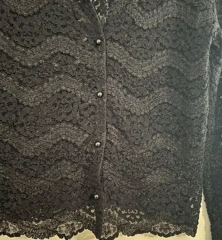 Hanky Panky Black Lace Button Front Cardigan Scalloped Hem