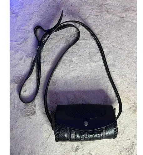 Patricia Nash Black Leather Mini Barrel Crossbody Bag