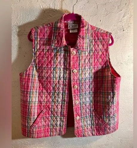 Vintage Pink and Blue Lightweight Quilted Vest LG High Collar pockets preppy