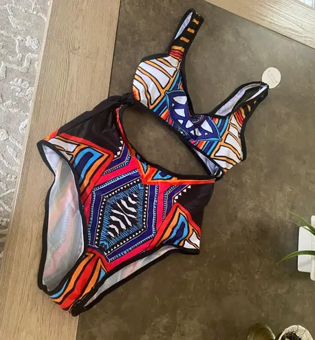 Qearal Women Cut Out Monokini Tribal Print High Waist Padded Swimsuit Tummy Control Swimwear Multiple Size M