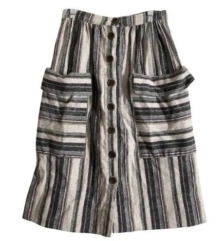 Gorman Woven Knit Textured Stripes Button Front Pockets Skirt Blue Size 0