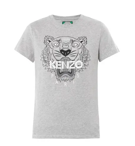 Kenzo Classic Tiger Print Cotton Knit Crew Neck Graphic Tee Heather Gray Women S
