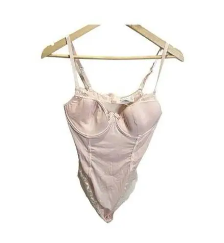 Forever 21 NWT  Women's Pink Lace Satin Lingerie Bodysuit, Sz L Padded Underwire