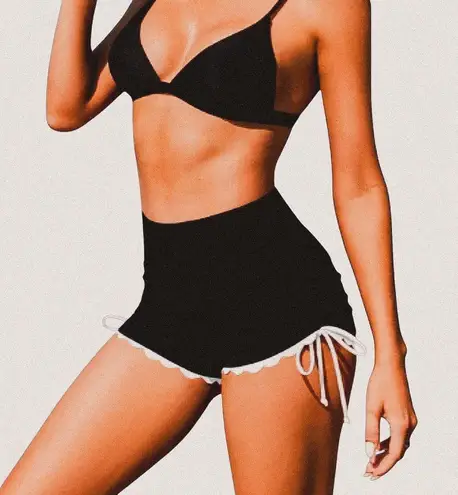 ATTRACO feminine black white girly ruched tie side High Waisted Swim Boy Shorts Size XL