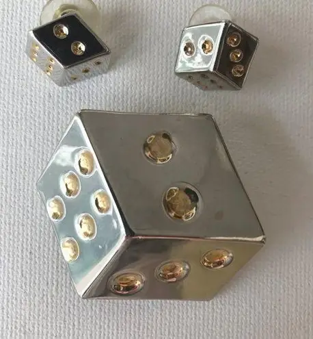 Dice Pendant Pin Earrings Set Retro Slots Poker