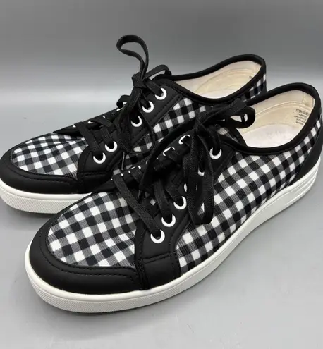 TRAQ Alegria Sneaq Sneakers Womens 40 Black White Gingham Plaid Comfort Shoes Size 9.5