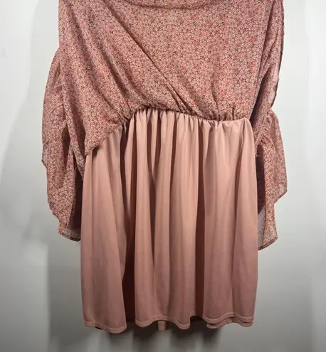 Arula Dress Women XL Pink Ditsy Floral Babydoll Mini Tie 3/4 Sleeve Cottage Boho