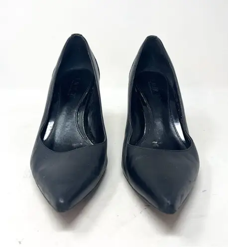 Ralph Lauren Lauren  Black Genuine Leather Pointed Closed Toe Slip on Heel Sz 8.5