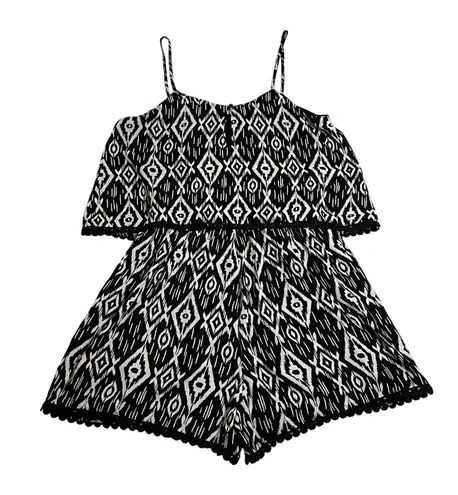 Women's Sleeveless Aztec Tribal Print Romper Size XXS Summer Festival Party Black