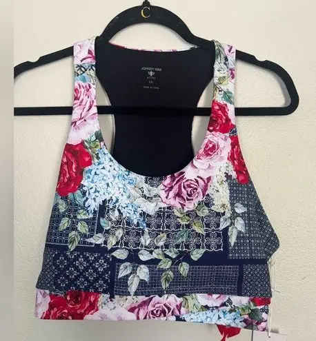 Johnny Was Bee Active Rose Patch Cross Hem Sports Bra athletic boho Size XXL