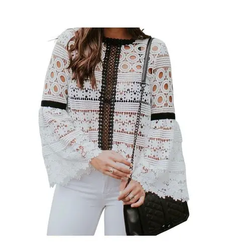 Chicwish White/Black Crochet eyelet Blouse