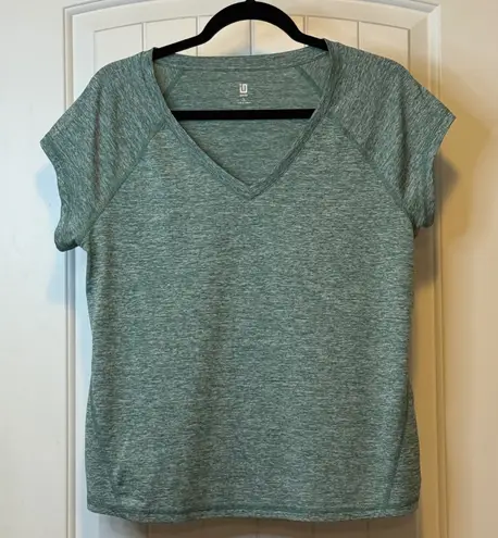 Ideology Activewear Top Women's L Green Heather V Neck Short Sleeve Workout #