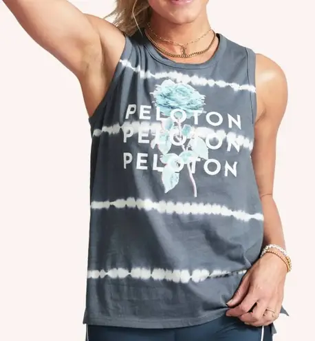 Peloton Grey Tie Dye Studio Side Slit Floral Graphic Muscle Tank Size S