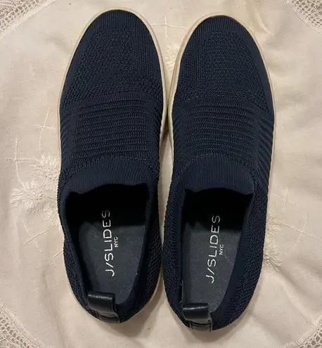 J Slides Hilo Knit Platform Slip On Shoes Women’s Size 7 Navy Blue Fabric Mesh