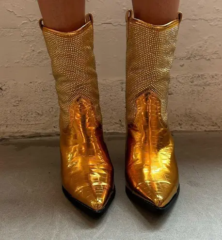 SheIn Brand New Gold Cowboy Ankle Booties with Rhinestone decal