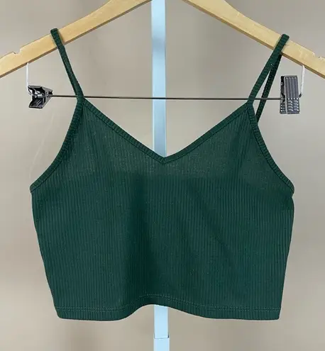 Capella Medium Ribbed Forest Green Boho Hippie Crop Tank Top V Neck Earth Tone