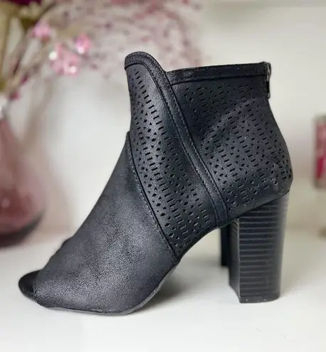 American Eagle  Black Faux Leather Peep-toe Block Heel Booties