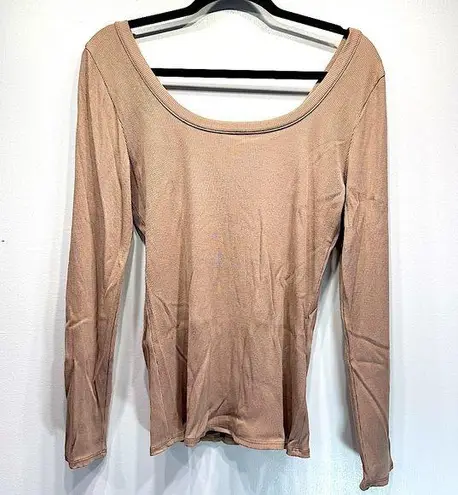 Cherish Taupe Ribbed Fitted Long Sleeve Shirt Women’s Size Large