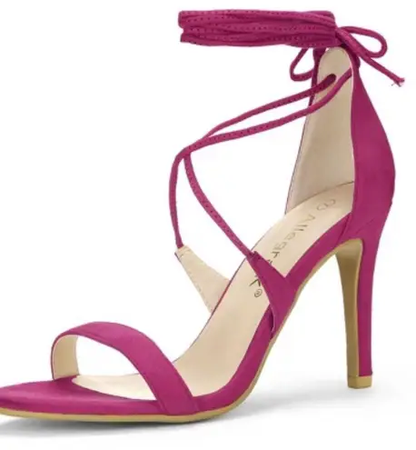 Elegant Allegra K Women's Dark Red Solid Open Toe Lace Up Stiletto Heels Pink Size 9