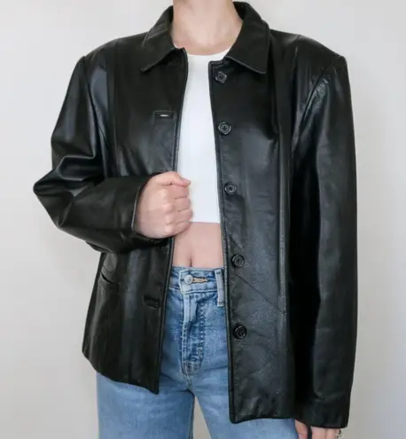Preston & York Vintage 90s Black Leather Blazer Jacket