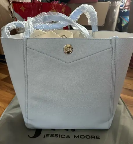 Jessica Moore Stylish Light Blue Tote White