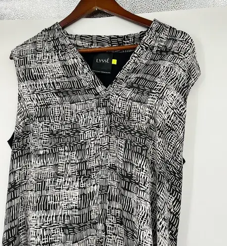 Lysse Women's Black Printed V-Neck Sleeveless Stretch Blouse Top Size