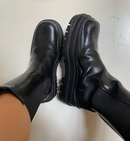 Black Faux Leather Midi Boots Size 6