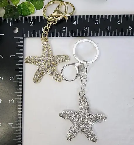 Silver and Gold Crystal Embellished Starfish Purse Charm Keychain